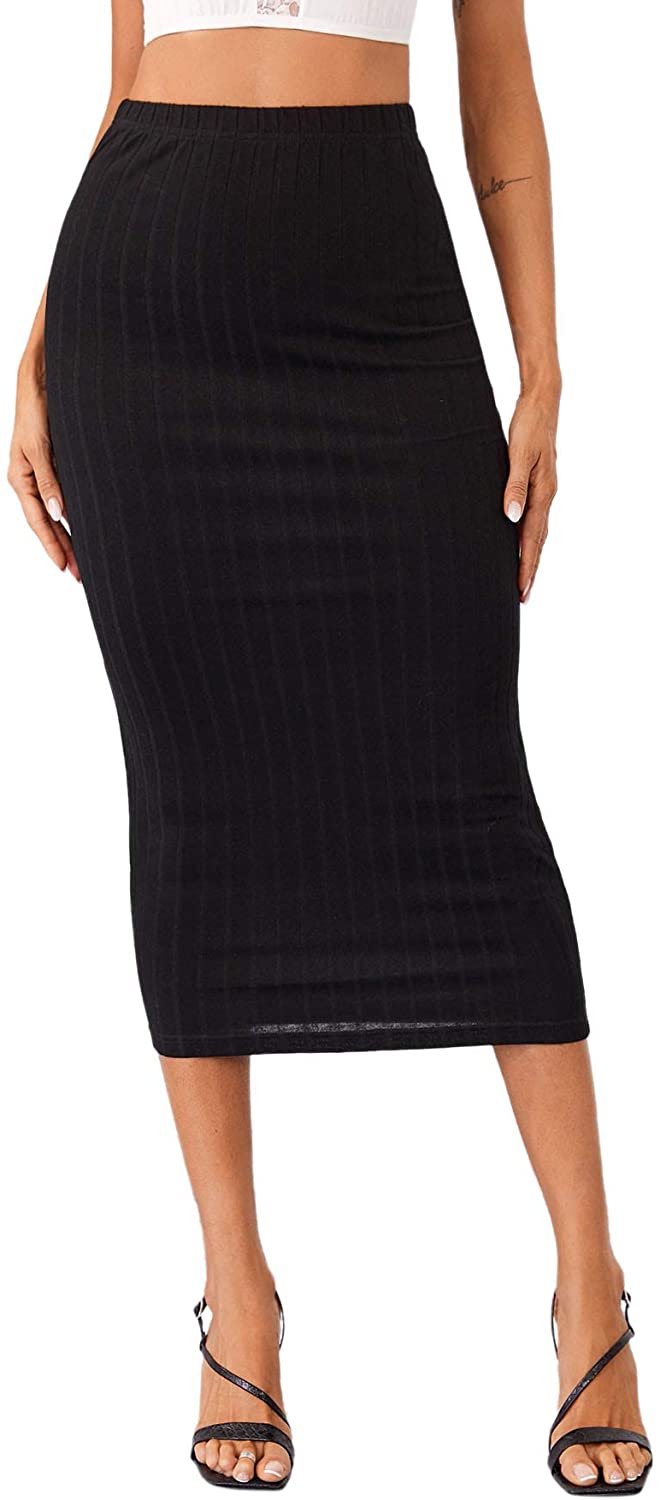 MakeMeChic Women's Solid Basic Below Knee Stretchy Pencil Skirt | eBay
