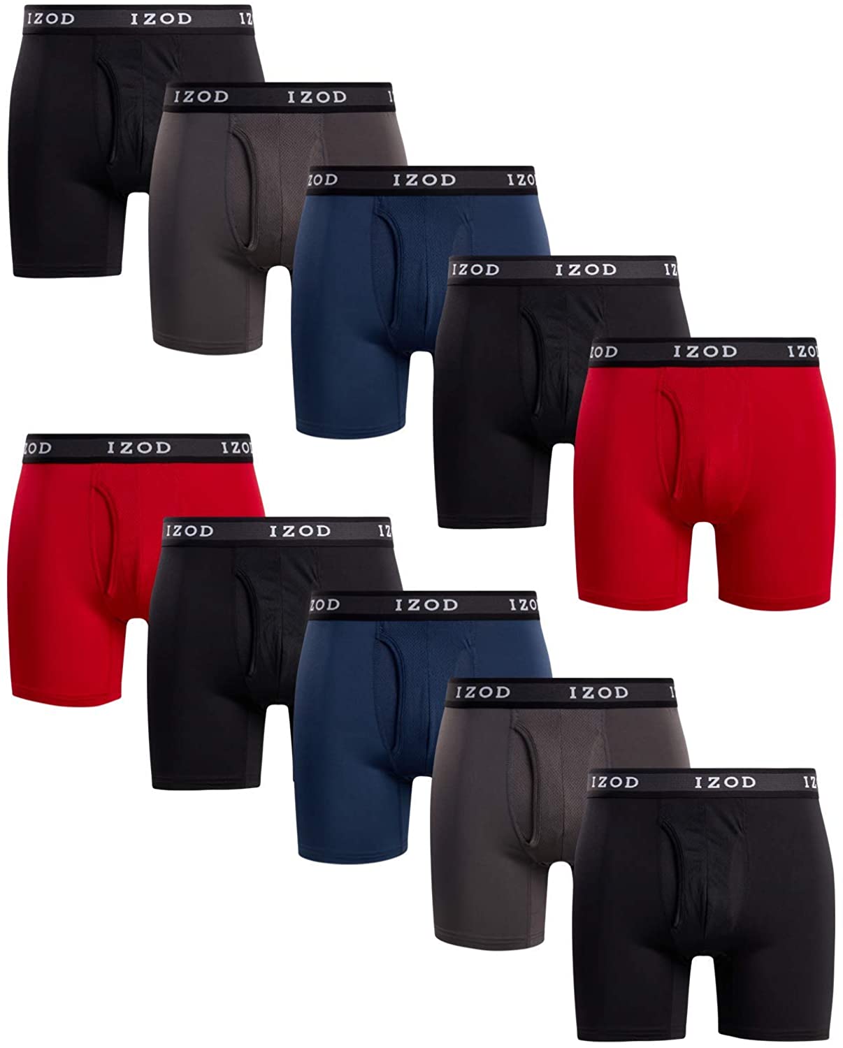 IZOD Men's Underwear - Performance Boxer Briefs with Mesh Functional Fly  (10 Pac