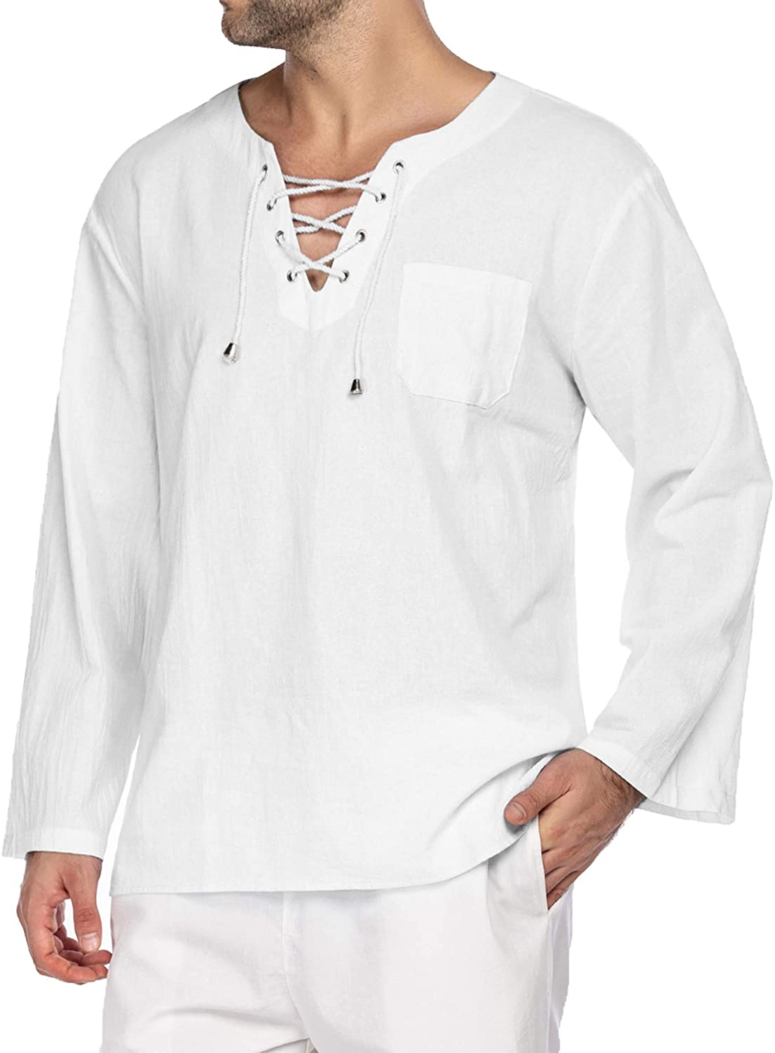 COOFANDY Mens 2 Pieces Cotton Linen Hippie T Shirt and Pants Casual Long Sleeve Jogger Yoga Top Sleepwear Pajamas Set 