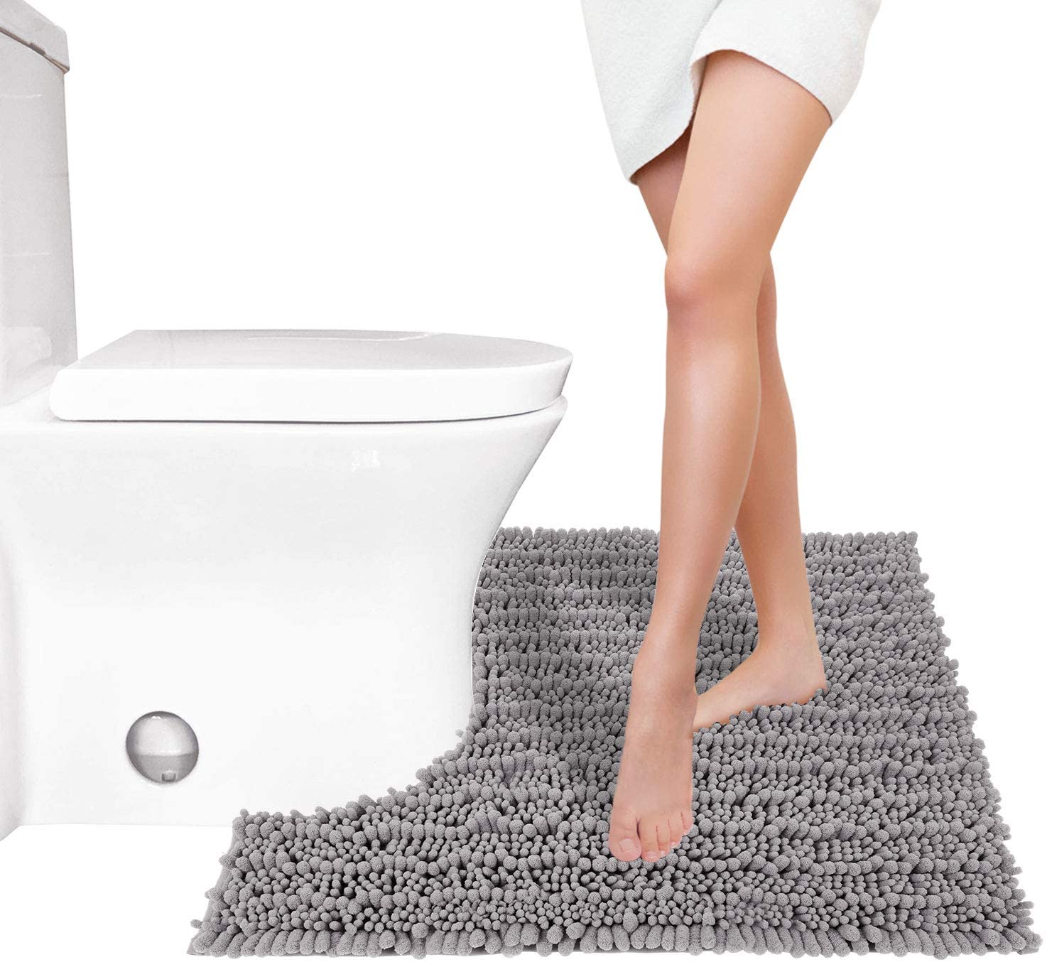 Yimobra U Shaped Toilet Bath Rug, Luxury Chenille Contour Mat for