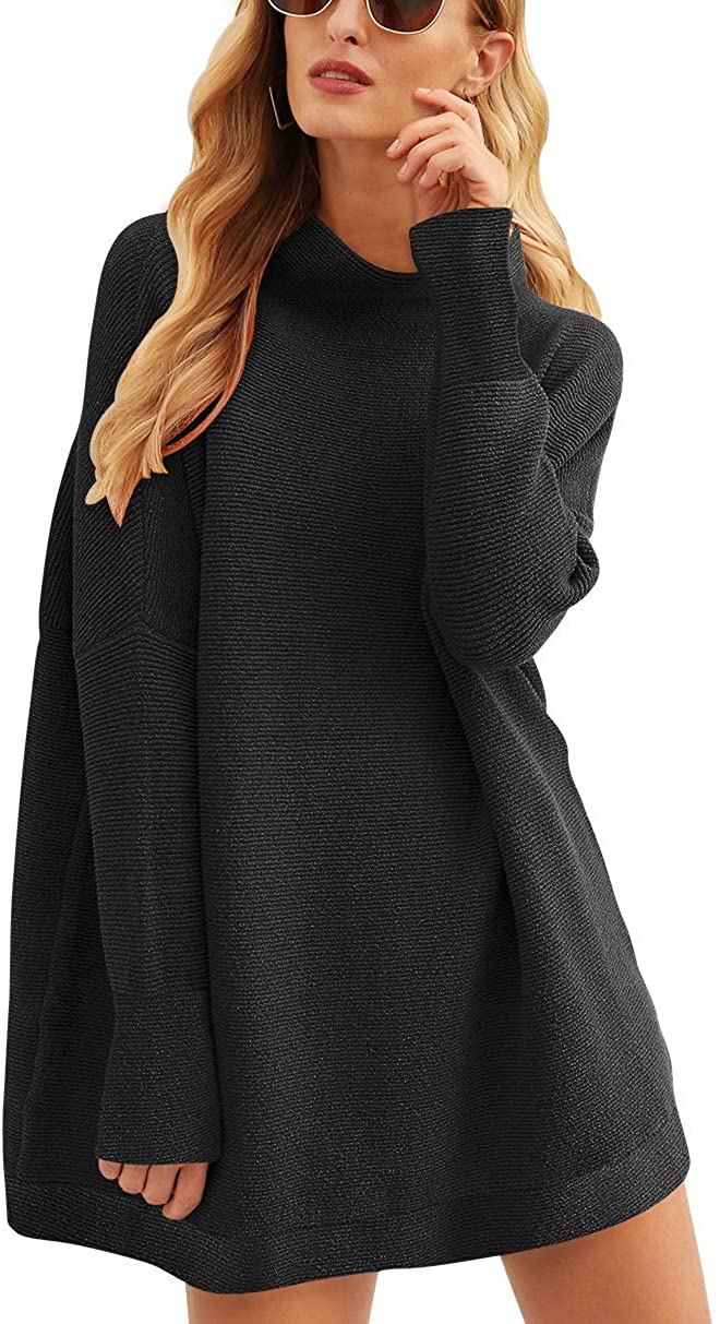 ANRABESS Women Casual Turtleneck Batwing Sleeve Slouchy Oversized ...