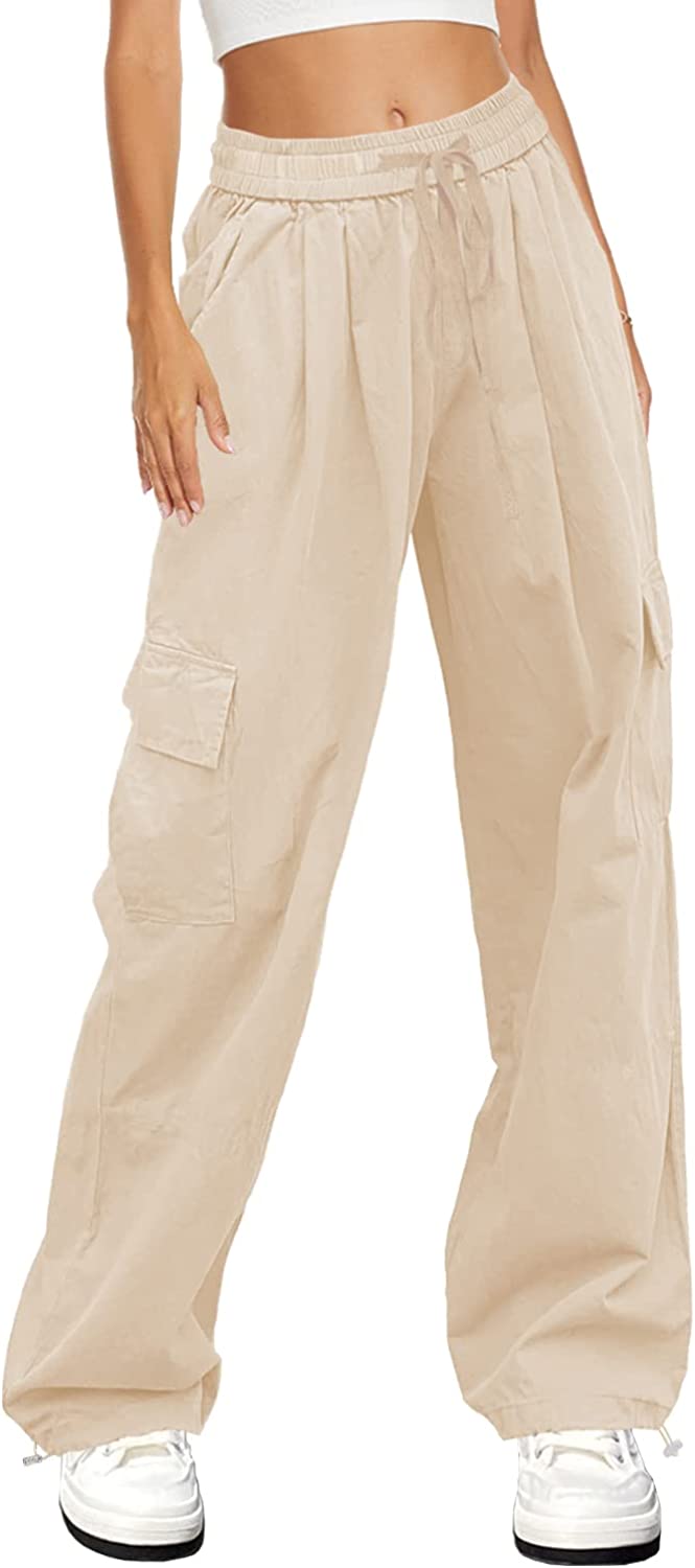 HVEPUO Womens High Waisted Long Slacks Elastic Waist Beige Pants Drawstring  Casual Loose Fit Trousers with Pockets Straight Leg Cotton Pants for Women  Beige XS : : Clothing, Shoes & Accessories