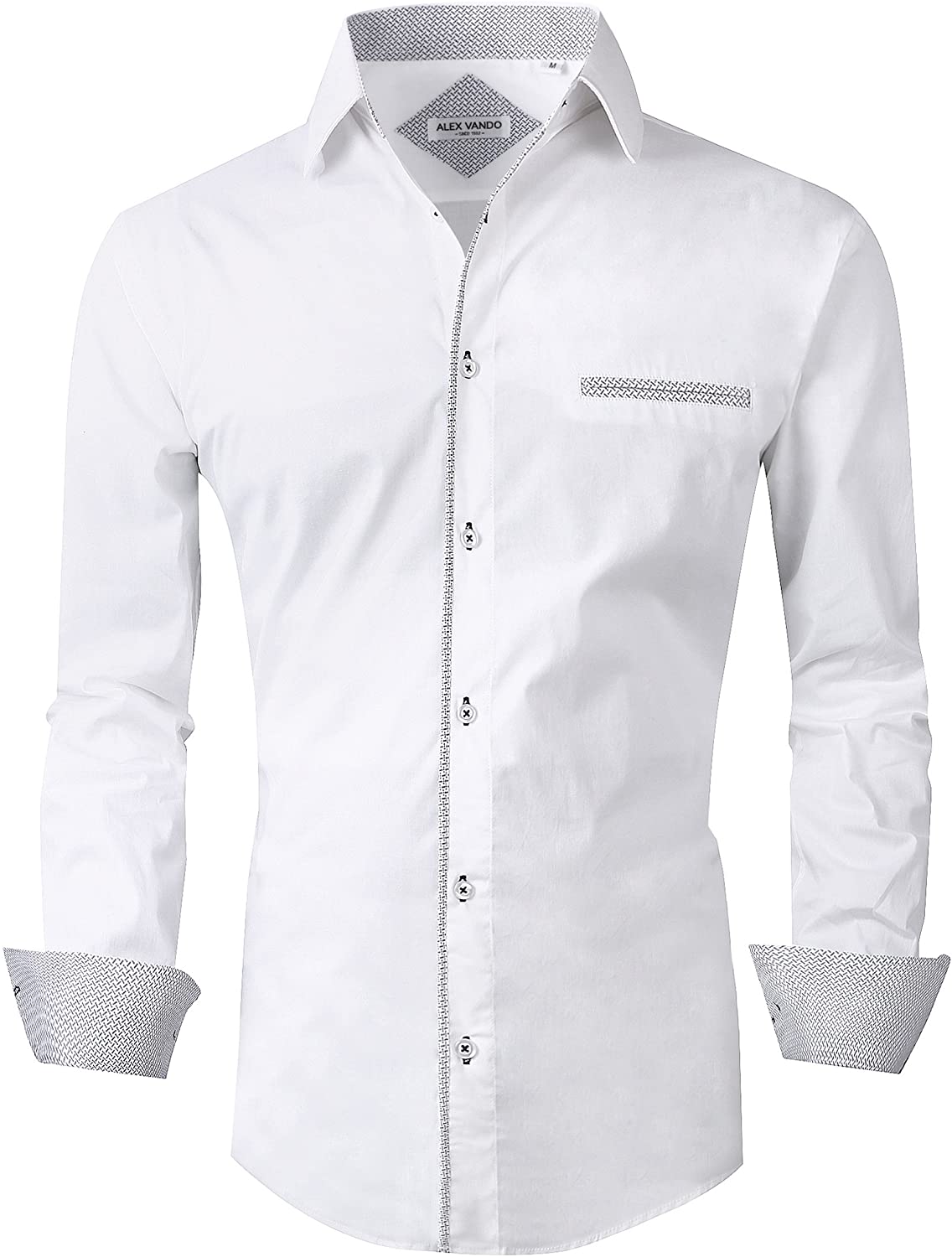 Alex Vando Mens Button Down Shirts Regular Fit Long Sleeve Cotton Casual Dress Shirt 