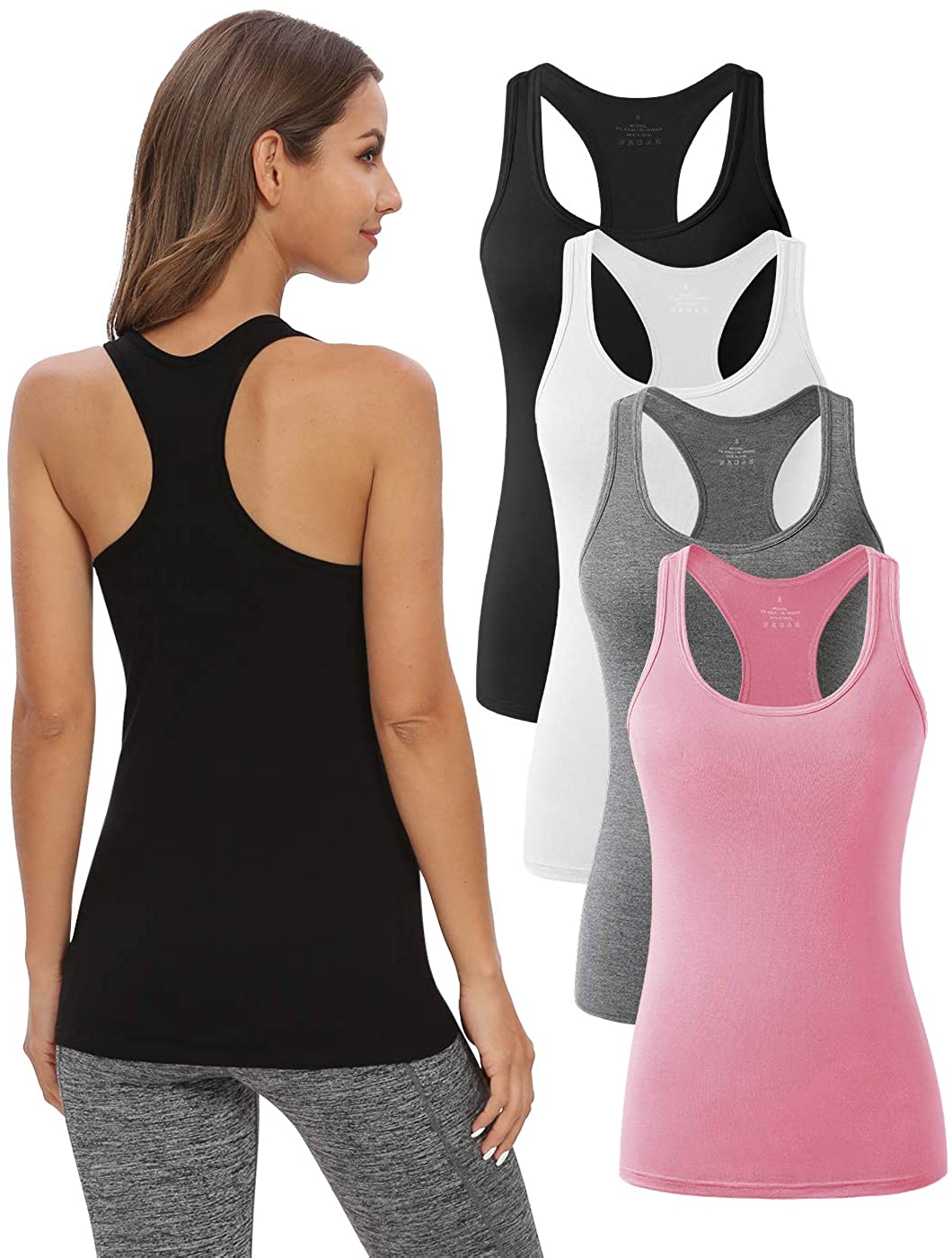 Star Vibe Basic Sports Crop Tank Tops for Women Cropped Racerback Tanks Workout Exercise Yoga Cotton Tops 4-5 Pieces 