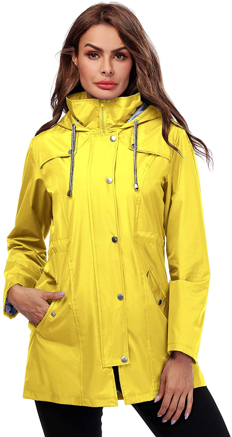 Doreyi Rain Coats Women Waterproof Lightweight rain Jacket with Hood Lined Travel Raincoat 