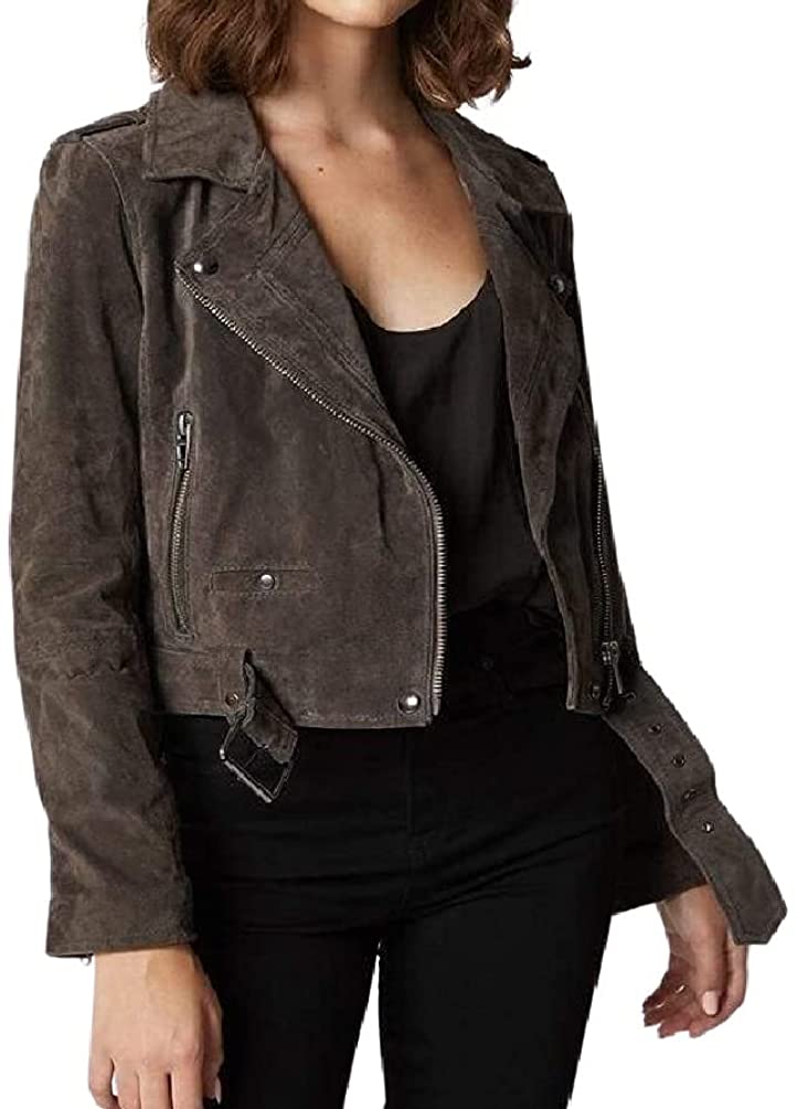 BLANKNYC] Womens Luxury Clothing Cropped Suede Leather Motorcycle 
