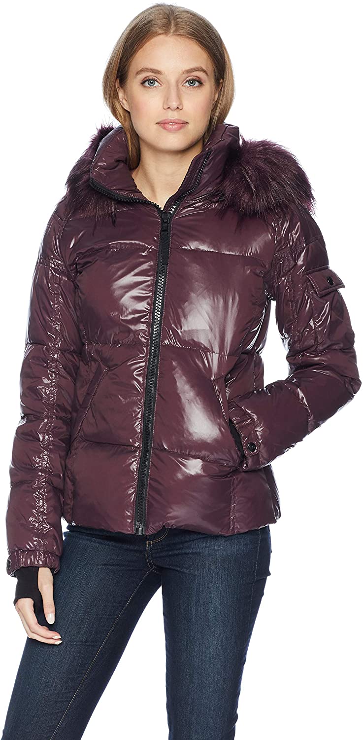 Kylie faux fur store trim gloss puffer