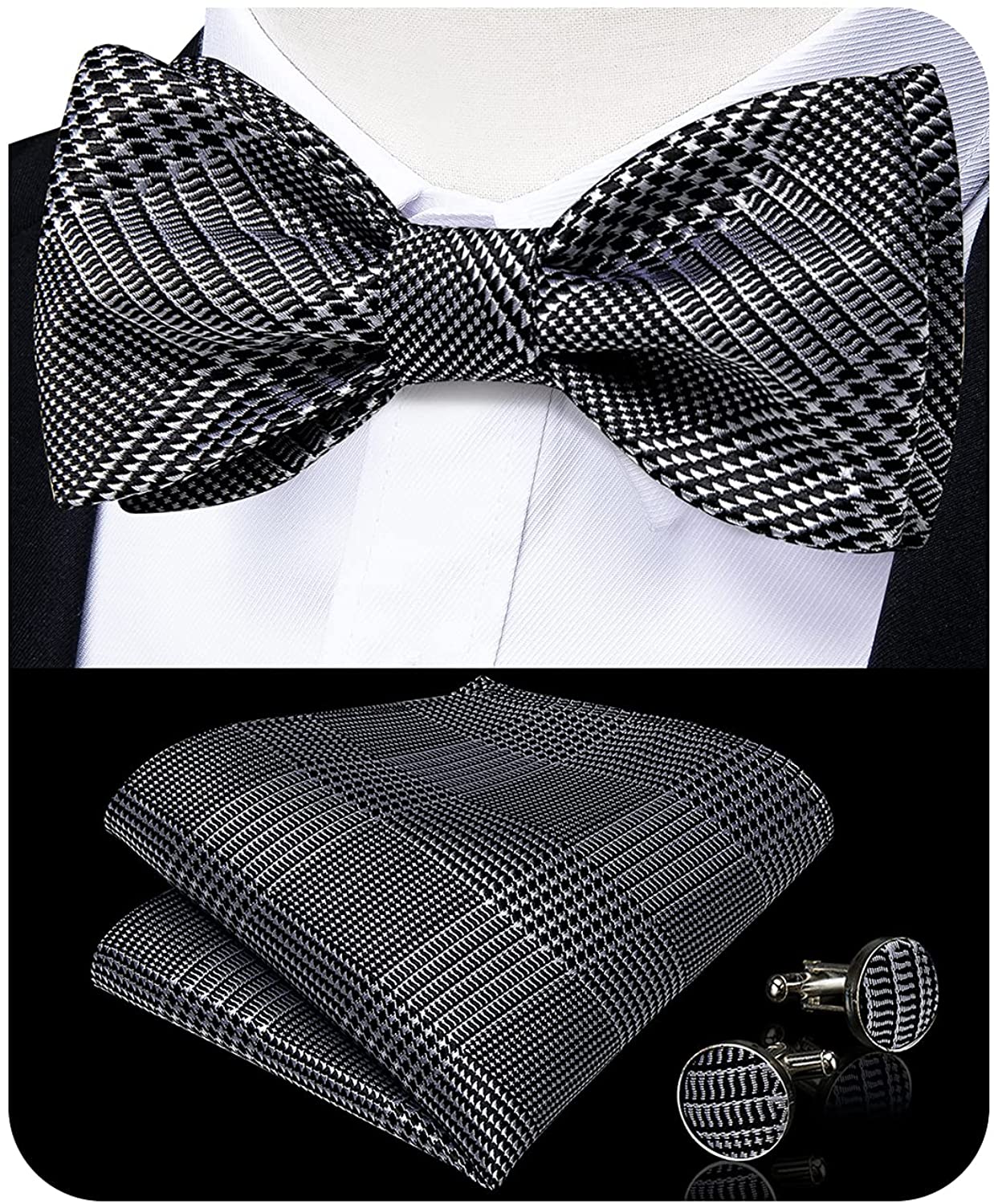 DiBanGu Mens Silk Self Bow Tie, Jacquard Soild Stripe Plaid Paisley Bowtie  Pocke | eBay