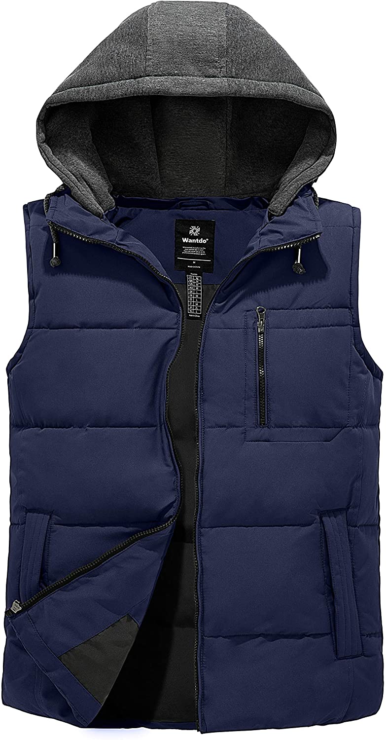 Men's Quilted Winter Vest Warm Thicken Sleeveless Puffer Hoodie Jacket