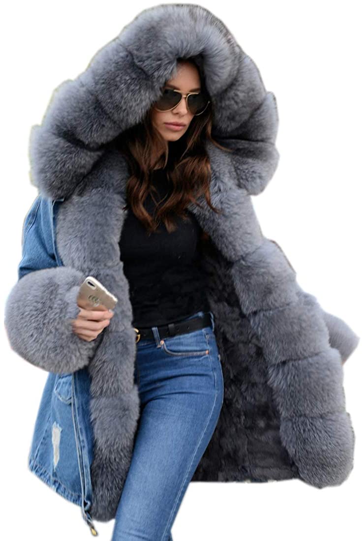 Aofur Plus Size Women's Long Hooded Parka Coat Warm Winter Overcoat ...