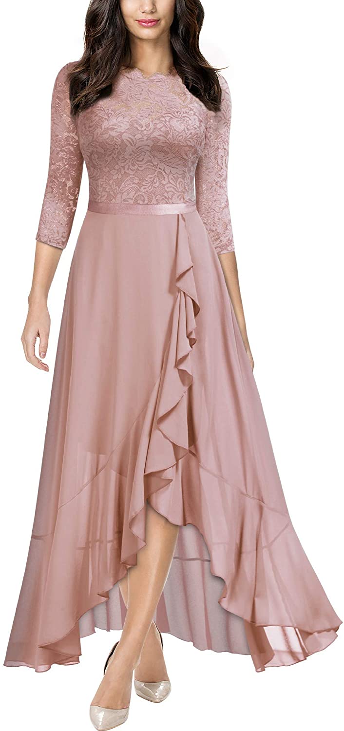 Miusol Womens Elegant Floral Lace Ruffle Bridesmaid Maxi Dress