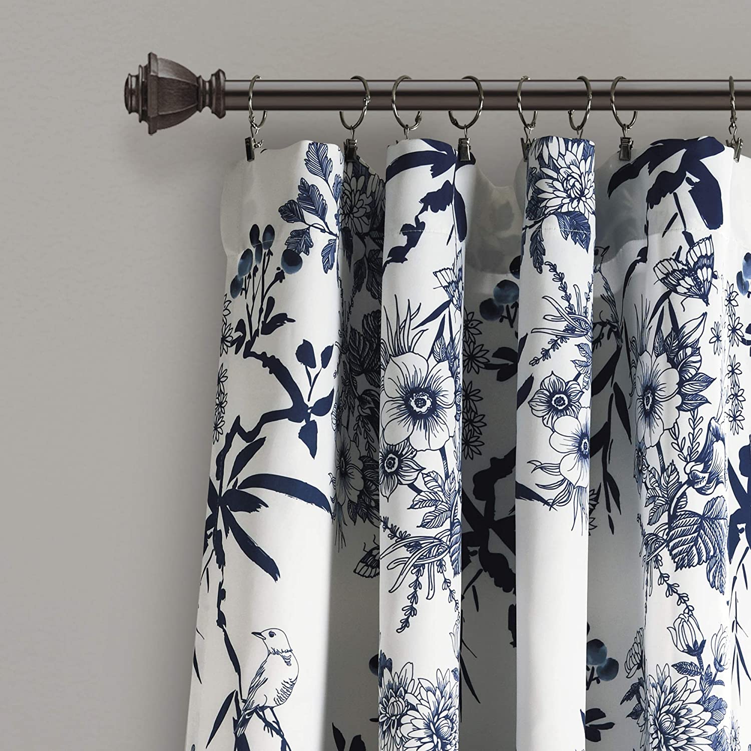 Lush Decor, Navy Botanical Garden Curtains Floral Bird Print Room