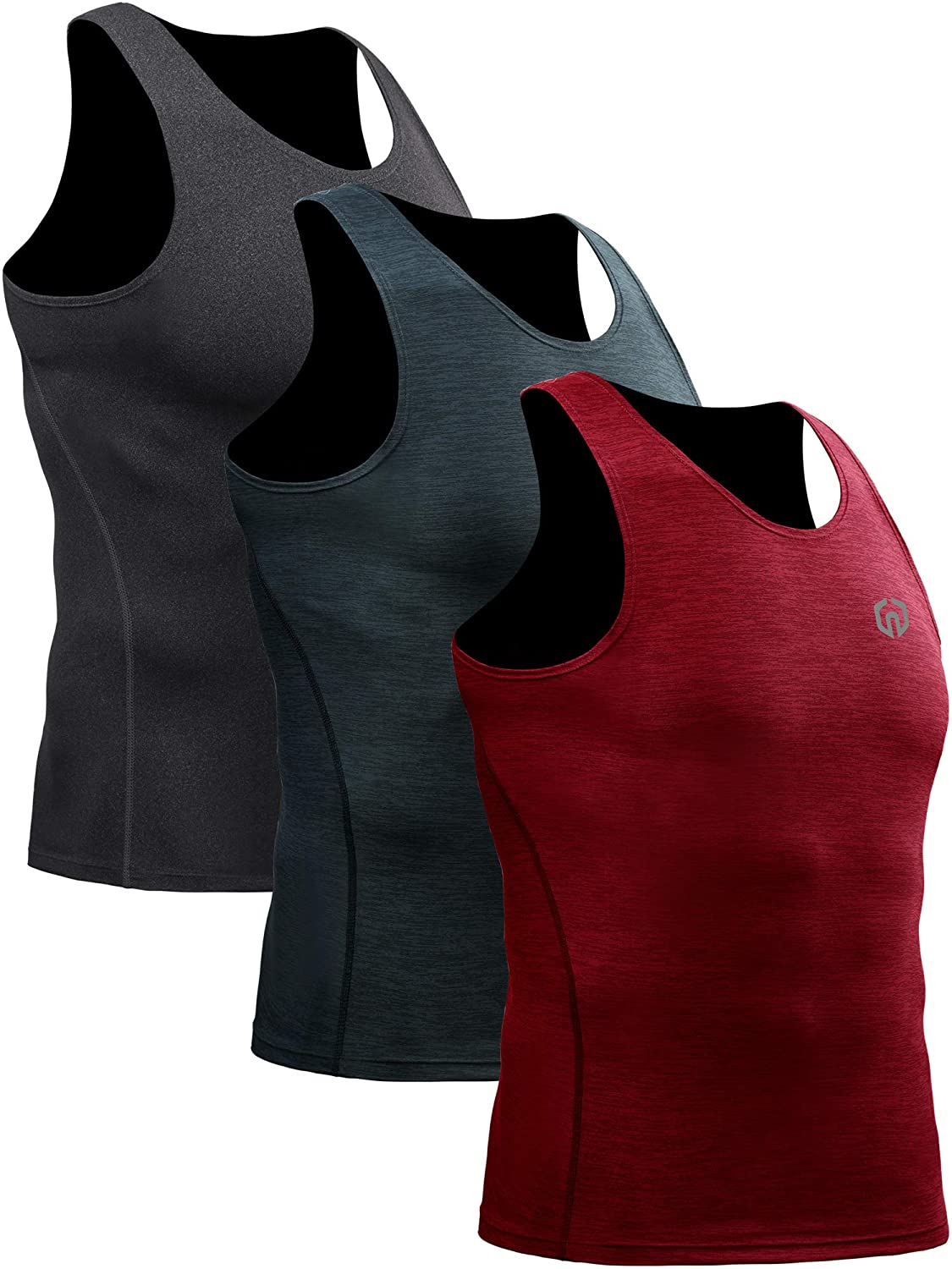 Neleus Mens 3 Pack Athletic Compression Under Base Layer Sport Tank Top NDT0001