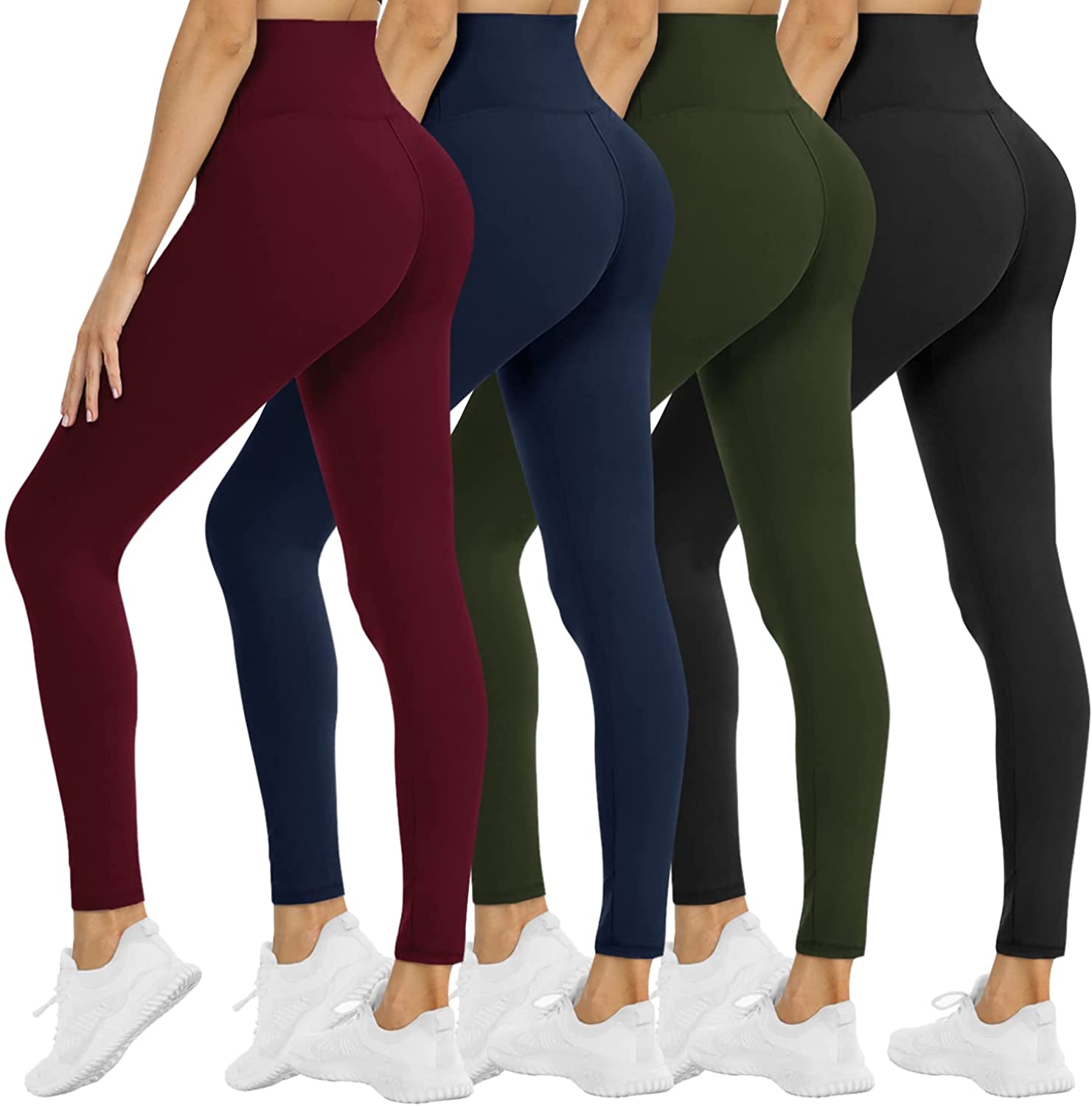 4 Pack Leggings for Women - High Waisted Tummy Control Soft No See-Through  Black