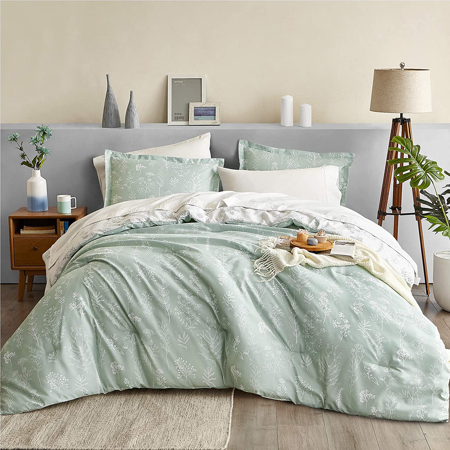 Bedsure Twin Comforter Set Coral Orange White - Reversible Floral Twin  Bedding C