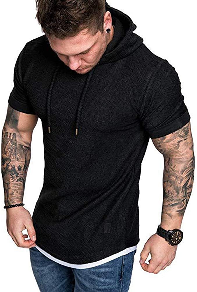 Mens Fashion Athletic Shirts Casual Solid Color T-Shirt Slim Fit Sport Tops 