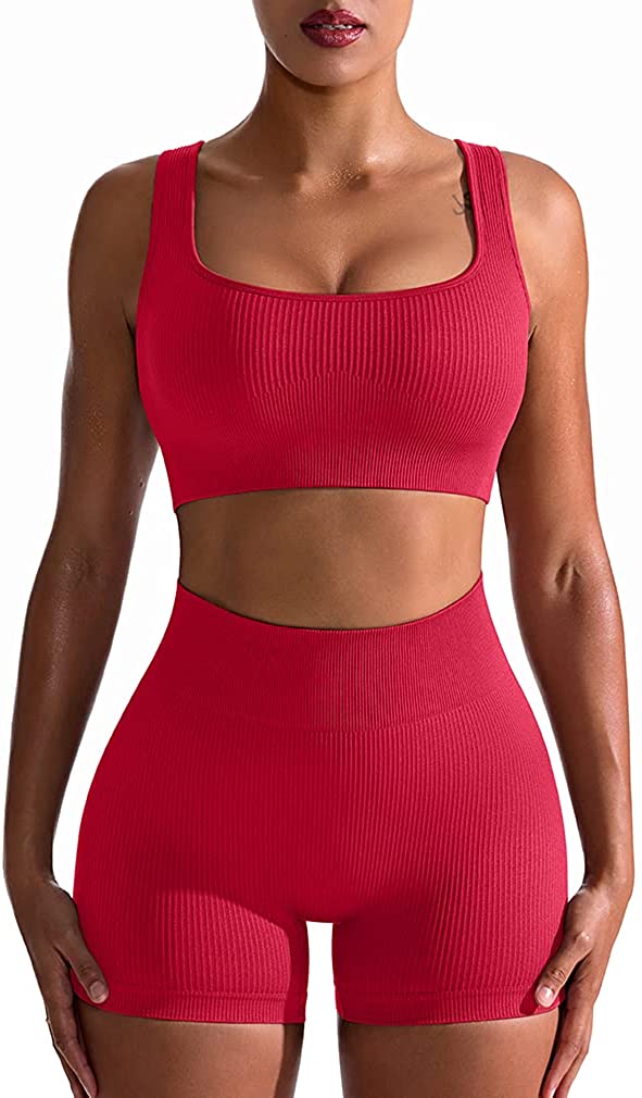 OQQ Womens 4 Piece Workout Outfits Ribbed Yoga High Waist Leggings with 3  Piece Crop Tops with Sports Bra Exercise Set, Beige1, Small : :  Clothing, Shoes & Accessories