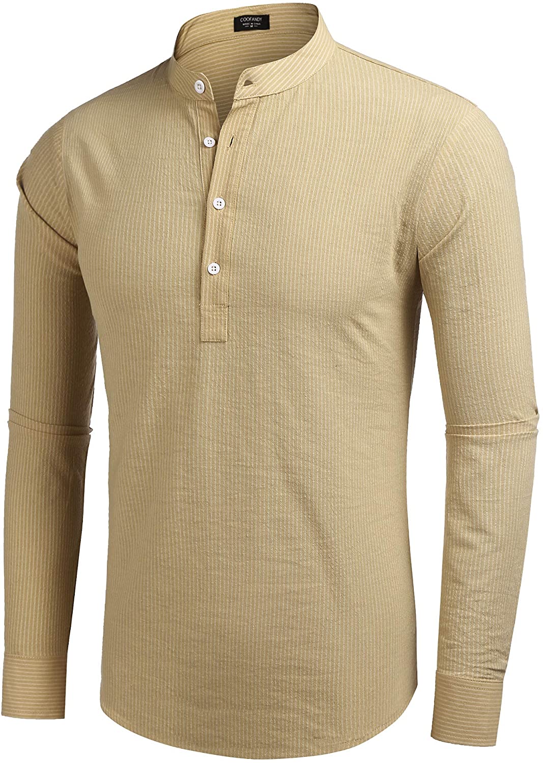COOFANDY Men's Linen Henley Shirt Long Sleeve Casual Hippie Cotton ...