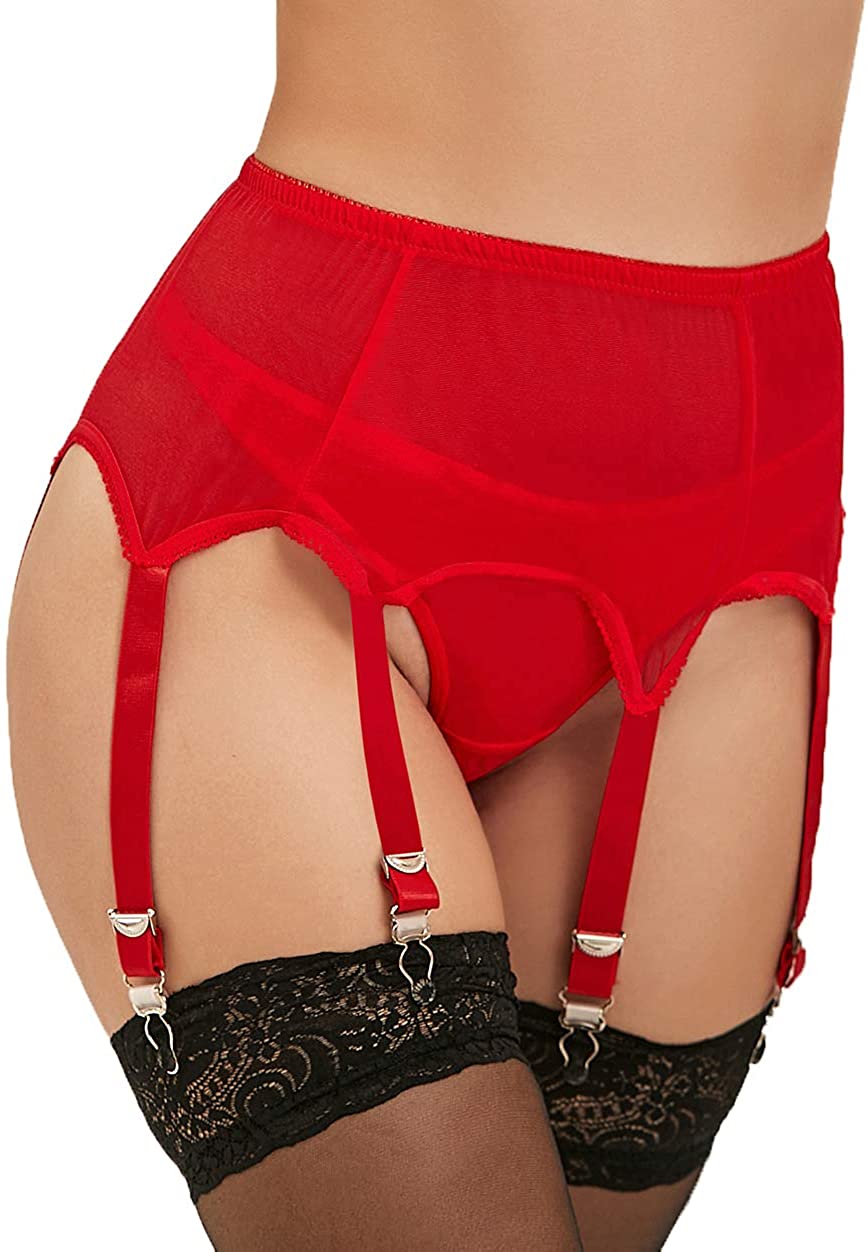 Plus Size Garter Belt Lace Suspender Belt Big Size with 6 Straps Metal Clip for Stockings Lingerie for Fat Women 
