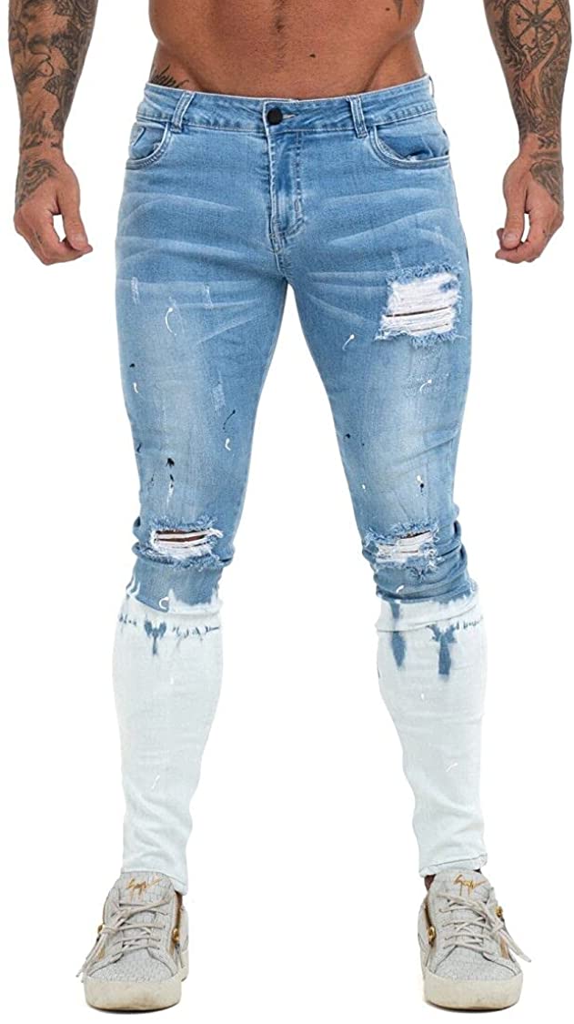 GINGTTO Men's Skinny Jeans Stretch Ripped Tapered Leg