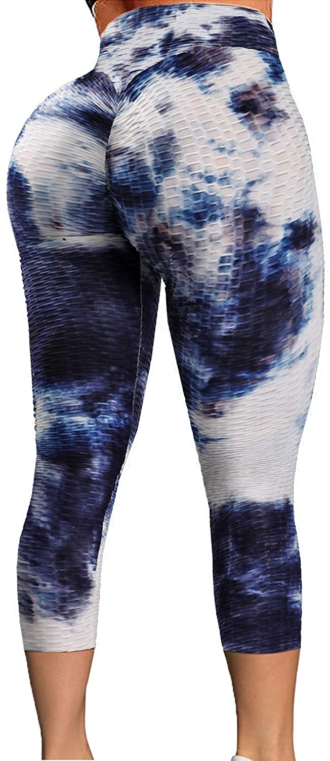 GYMSPT High Waisted Yoga Capri Leggings for Women, Scrunch Butt  Lifting Tummy Control Tie Dye Workout Cropped Pants : Sports & Outdoors