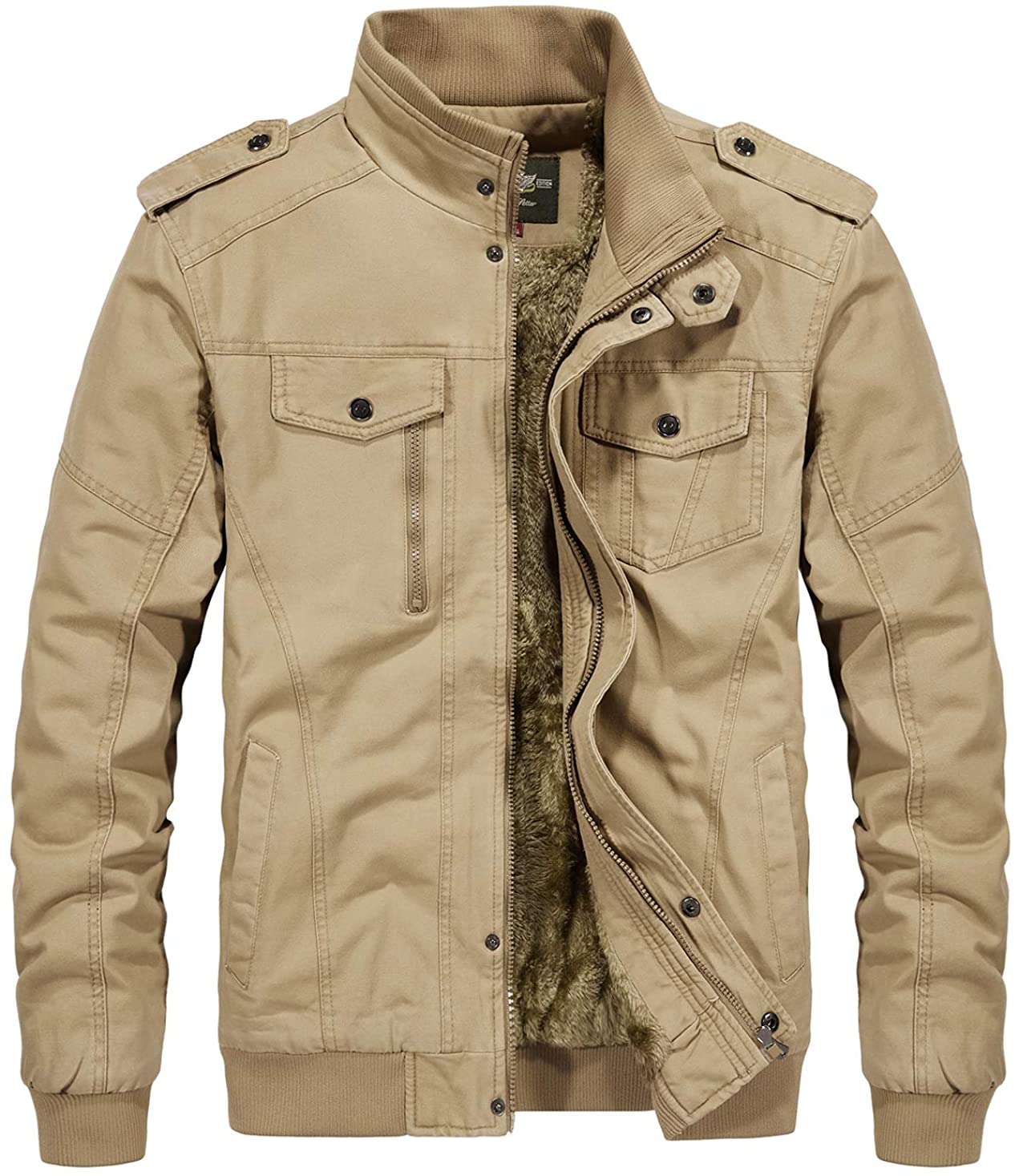 RongYue Men's Winter Thicken Cotton Military Jacket Fleece Fur