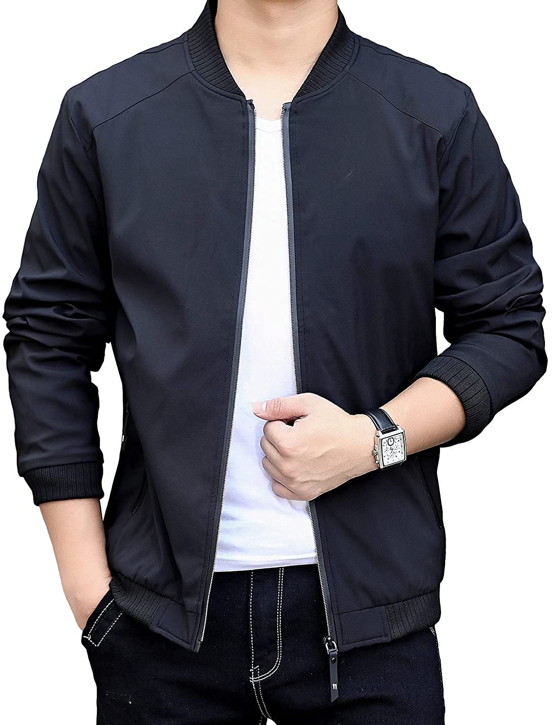 Buy Enjoybuy Men Bomber Jacket Casual Zip Up Lightweight Varsity Slim Fit  Windbreaker Softshell Fall Sportswear Jackets Coat, 01-black, Large at