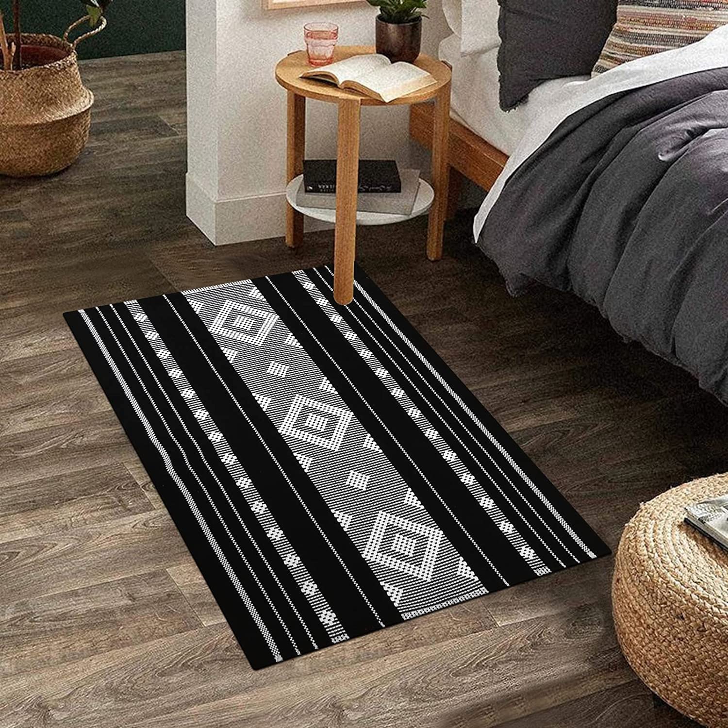 Black and White Striped Outdoor Rug Runner 24