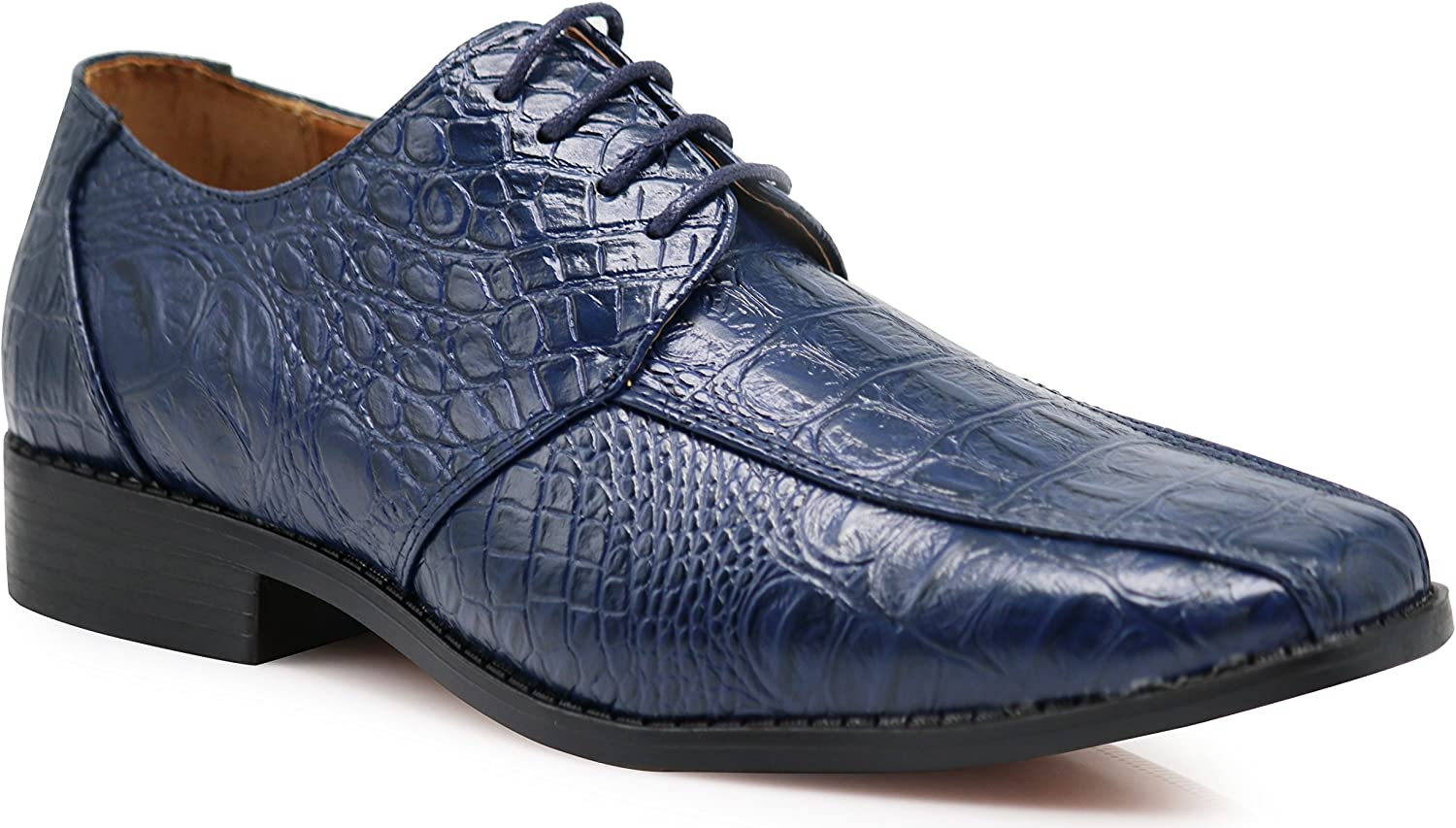Men's Dress Shoes Liberty Leather Upper OXFORD Navy Crocodile  print,New & Box! 