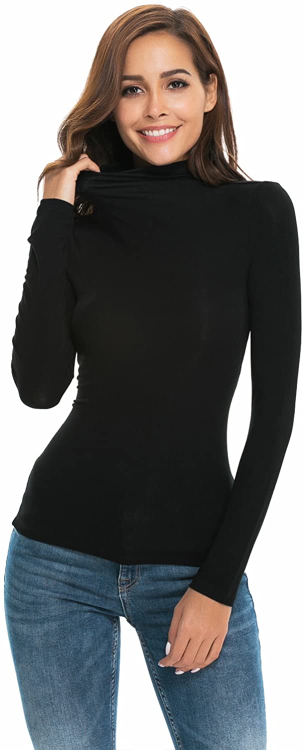 Womens Long Sleeve Mock Turtleneck Stretch Fitted Underscrubs Layer Tee Tops 