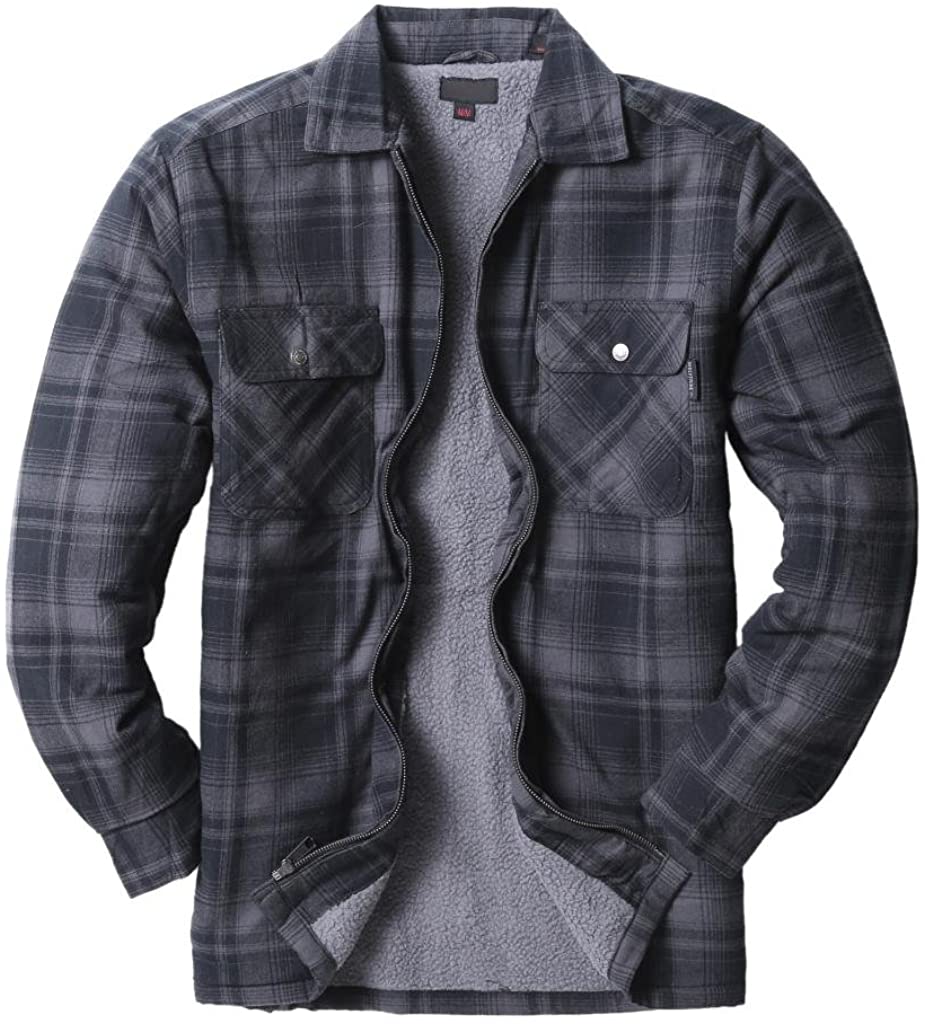 Piero Lusso Mens Big and Tall Marshall Flannel Sherpa Lined Zipper Shirt Jacket 