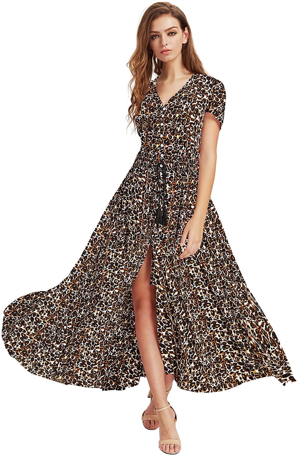 Milumia women's button up split store floral print flowy party maxi dress