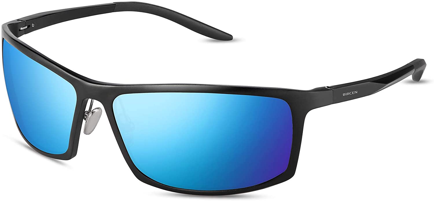 BIRCEN Polarized Mens Sunglasses: UV Protection Black Blue Shades
