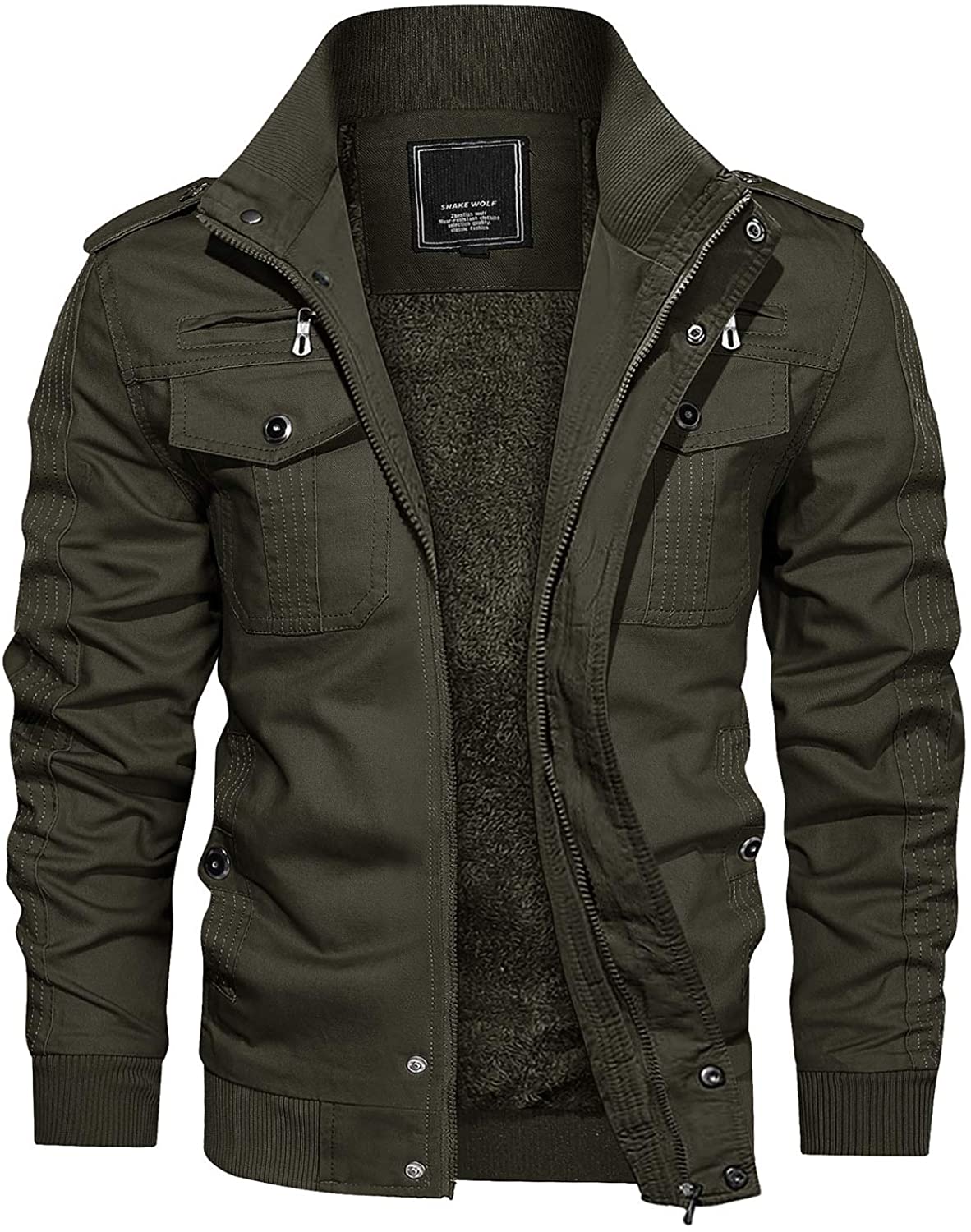 CRYSULLY Men's Winter Casual Thicken Multi-Pocket Field Jacket Outwear ...