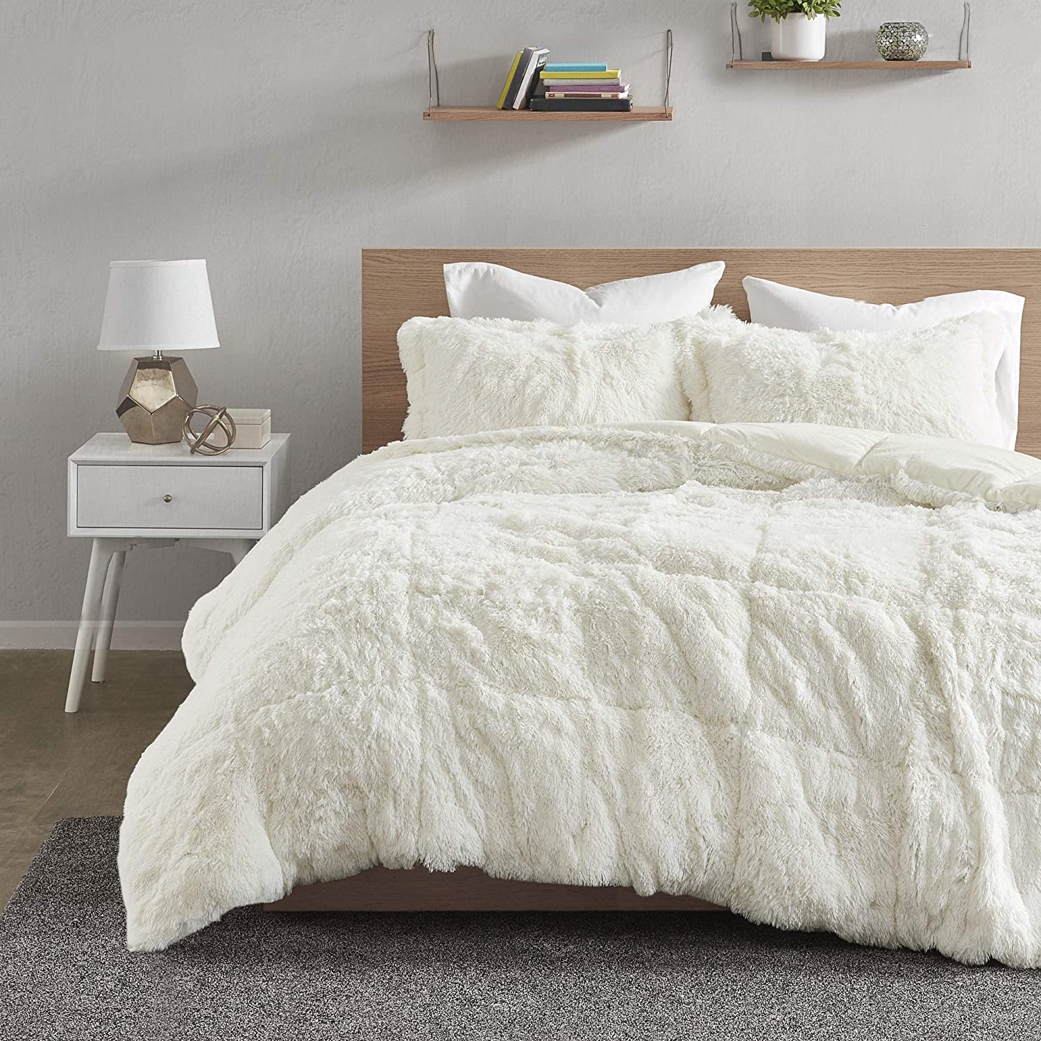 Intelligent Design Malea 2 Piece Shaggy Faux Fur Comforter Solid Plush ...