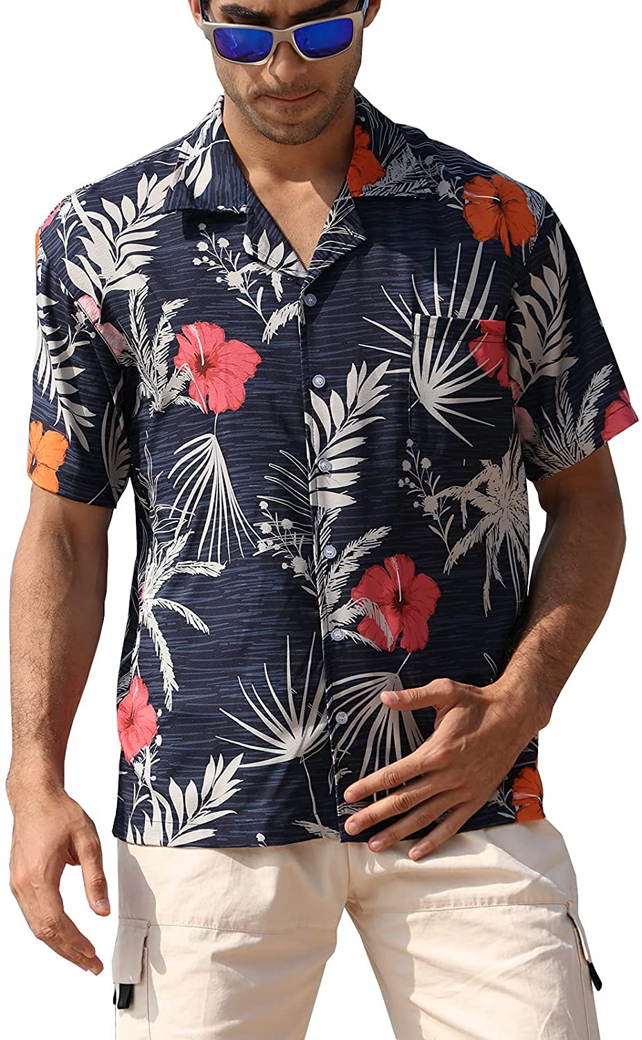ZHPUAT Men's Funky Hawaiian Shirt Short Sleeve Button Down Tropical Print Shirts Beach Party Holiday… 