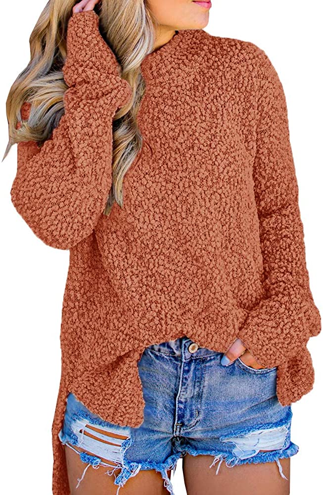 Imily Bela Womens Fuzzy Knitted Sweater Sherpa Fleece Side Slit Full Sleeve  Jump | eBay