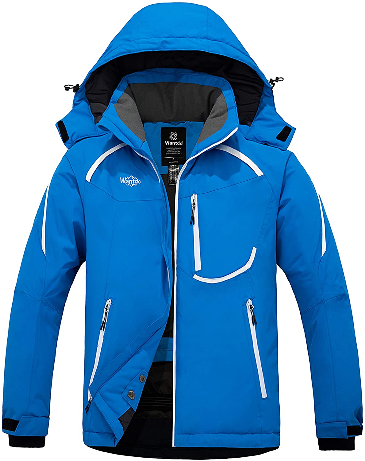 wantdo Men's Mountain Waterproof Ski Jacket Windproof Rain Jacket Winter  Warm Hooded Coat