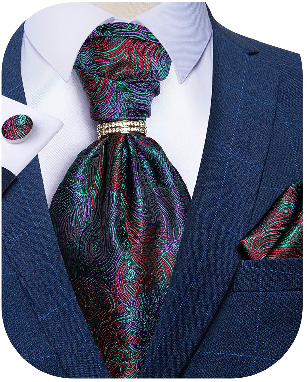 Vintage Paisley Jacquard Woven Cravat Ascot Tie Winter Suit