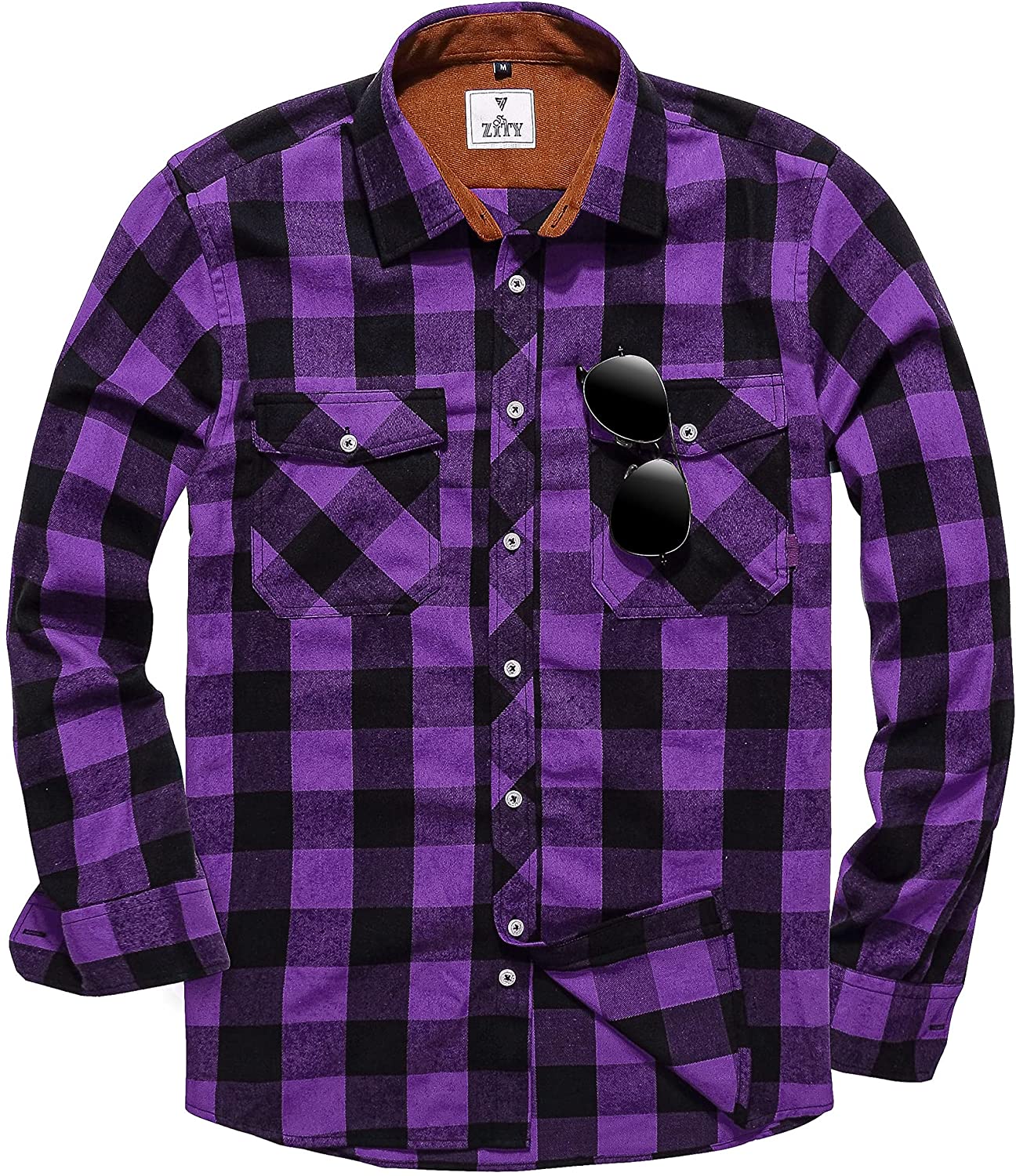 Flannel Plaid Shirt for Men - Regular-Fit Long-Sleeved Casual Button-Down  Shirt