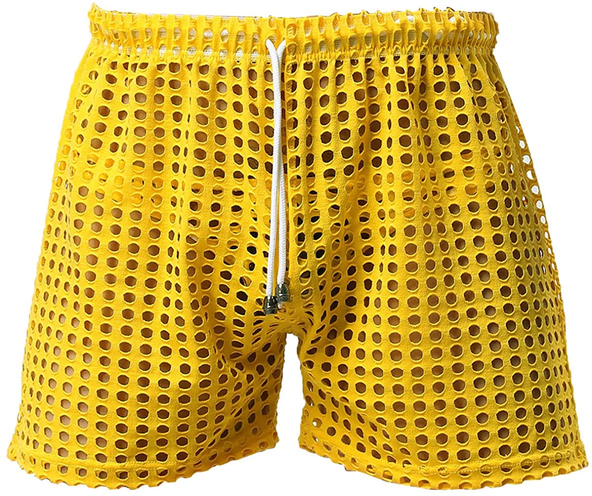 FEESHOW Mens See-through Mesh Loose Shorts Lounge Underwear Cover up Boxer Trunks 