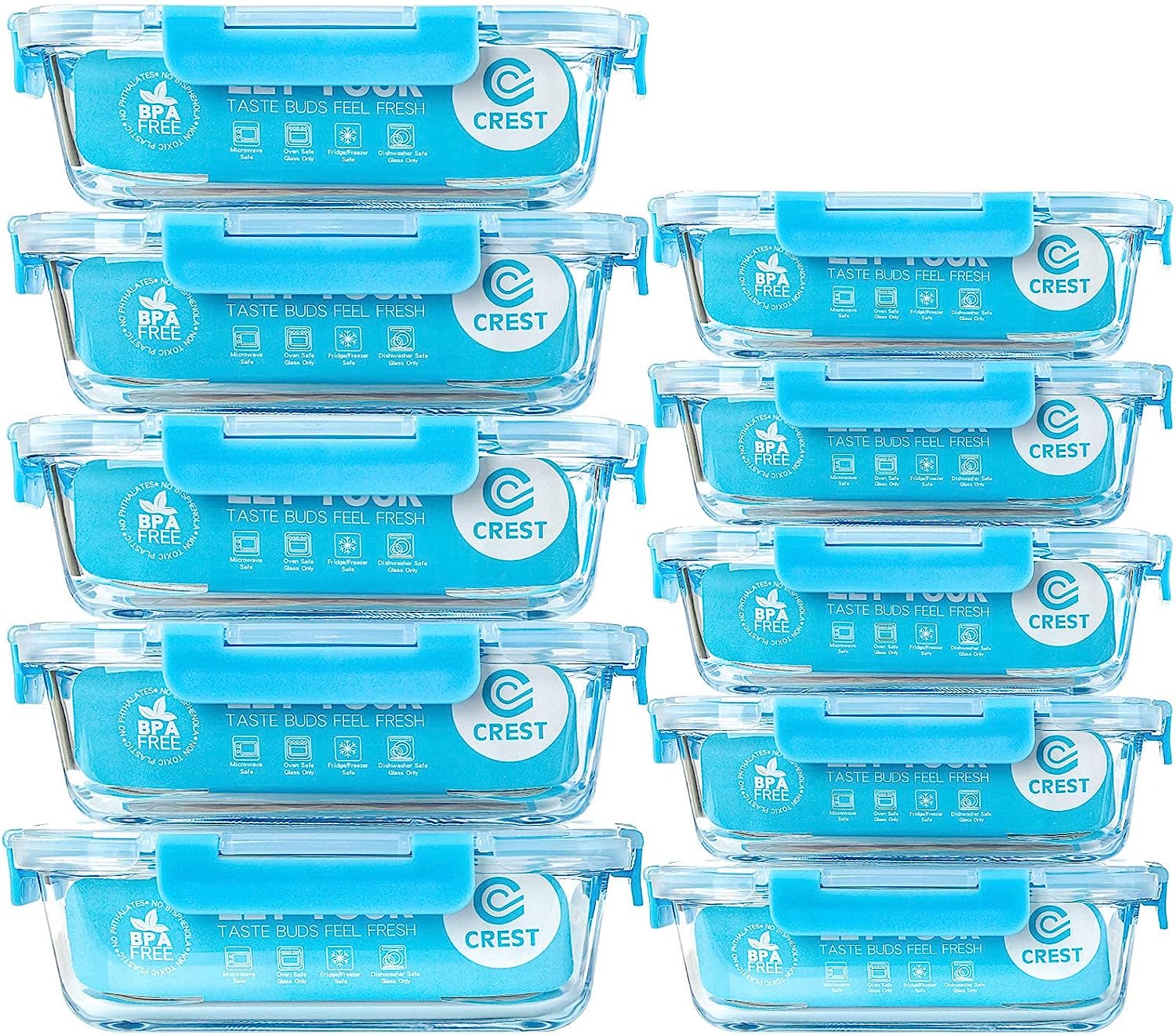 C CREST [10-Pack] Glass Food Storage Containers - Food Prep Containers with  Lids - Microwave, Oven, Freezer and Dishwasher Safe