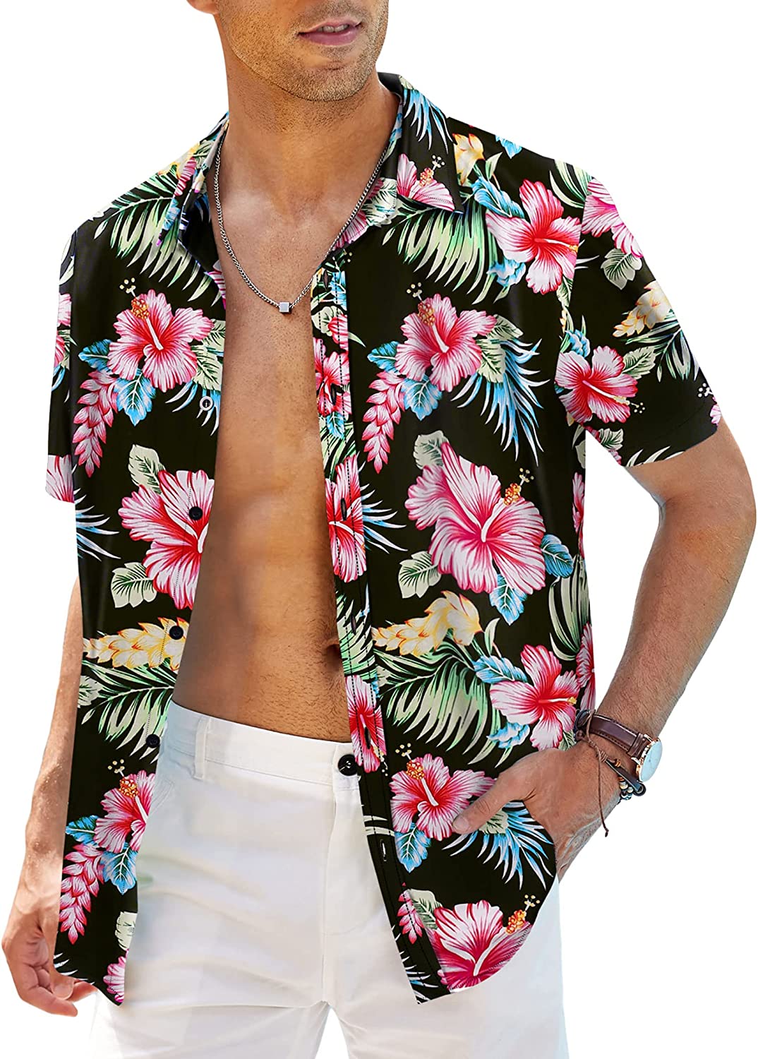 Strand kurzärmelig Urlaub mit Knopfleiste florales Muster Aloha-Shirt Coofandy Hawaii-Shirt für Herren 