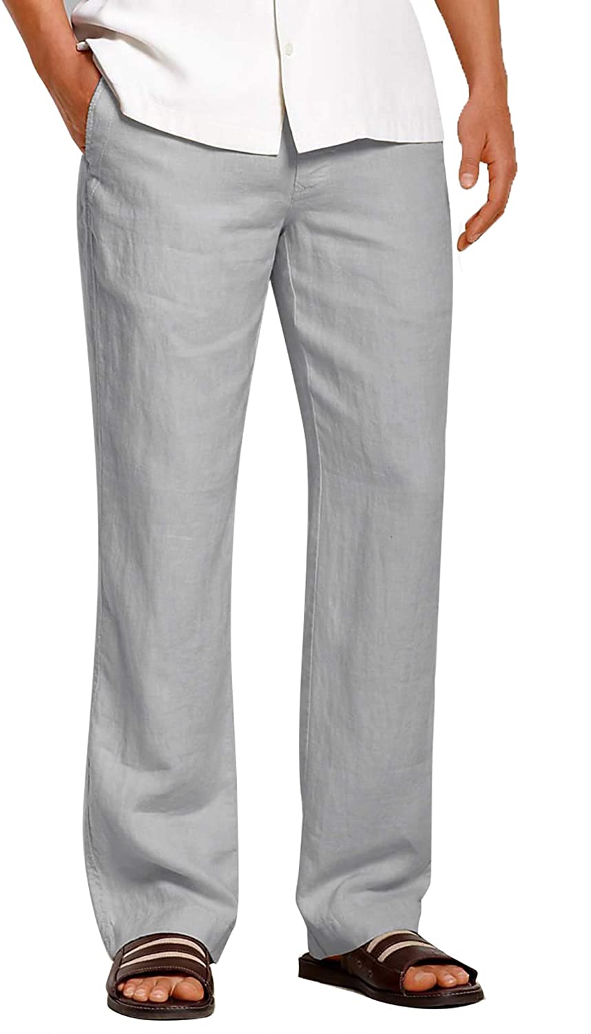 COOFANDY Men's Casual Linen Pants Elastic Waist Drawstring Beach Summer  Pants Lightweight Linen Trousers