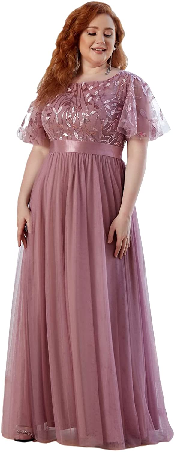 Alisapan Womens Plus Size Sequin Long Formal Evening Dresses 0904 