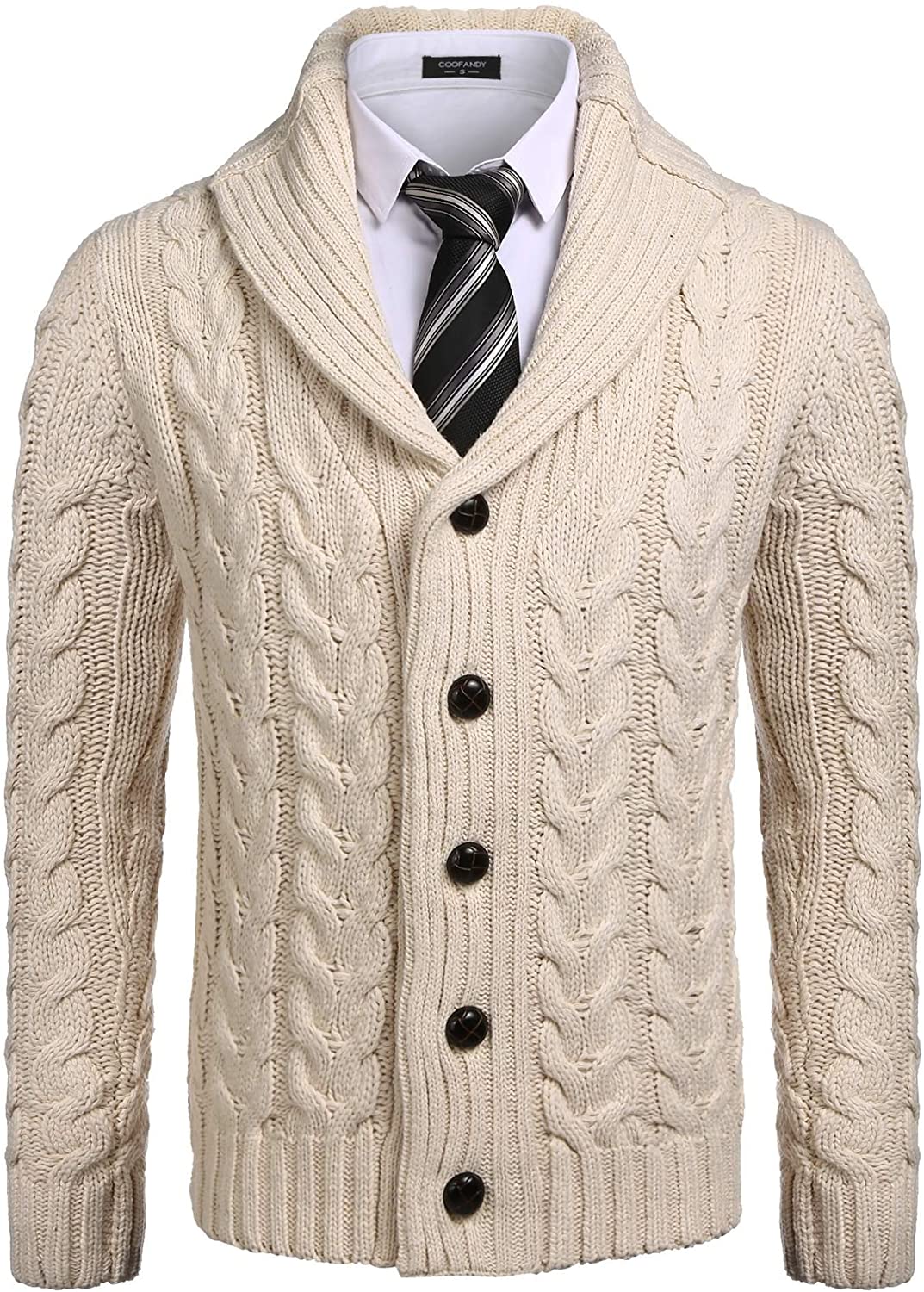 COOFANDY Men's Shawl Collar Cardigan Sweater Cable Knitted Button Down ...