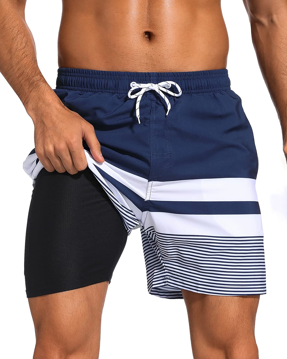 SILKWORLD Quick Dry Mens Swimming Trunks with Compression Liner