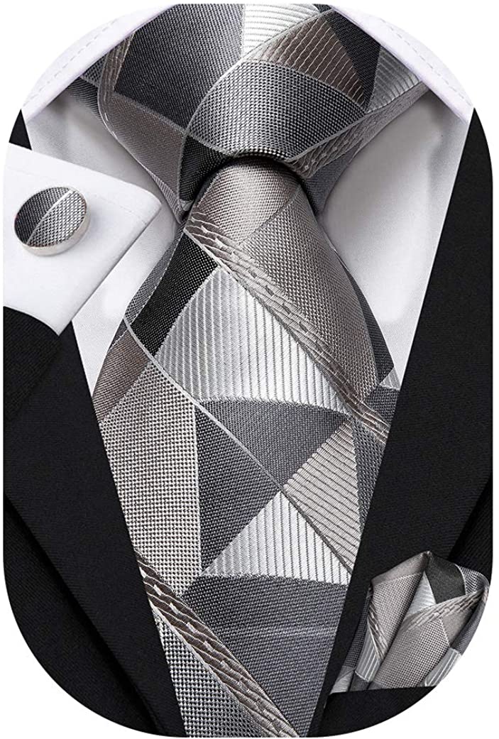 Hi-Tie Silk Ties for Men with Pocket Square and Cufflinks Set Formal Business 