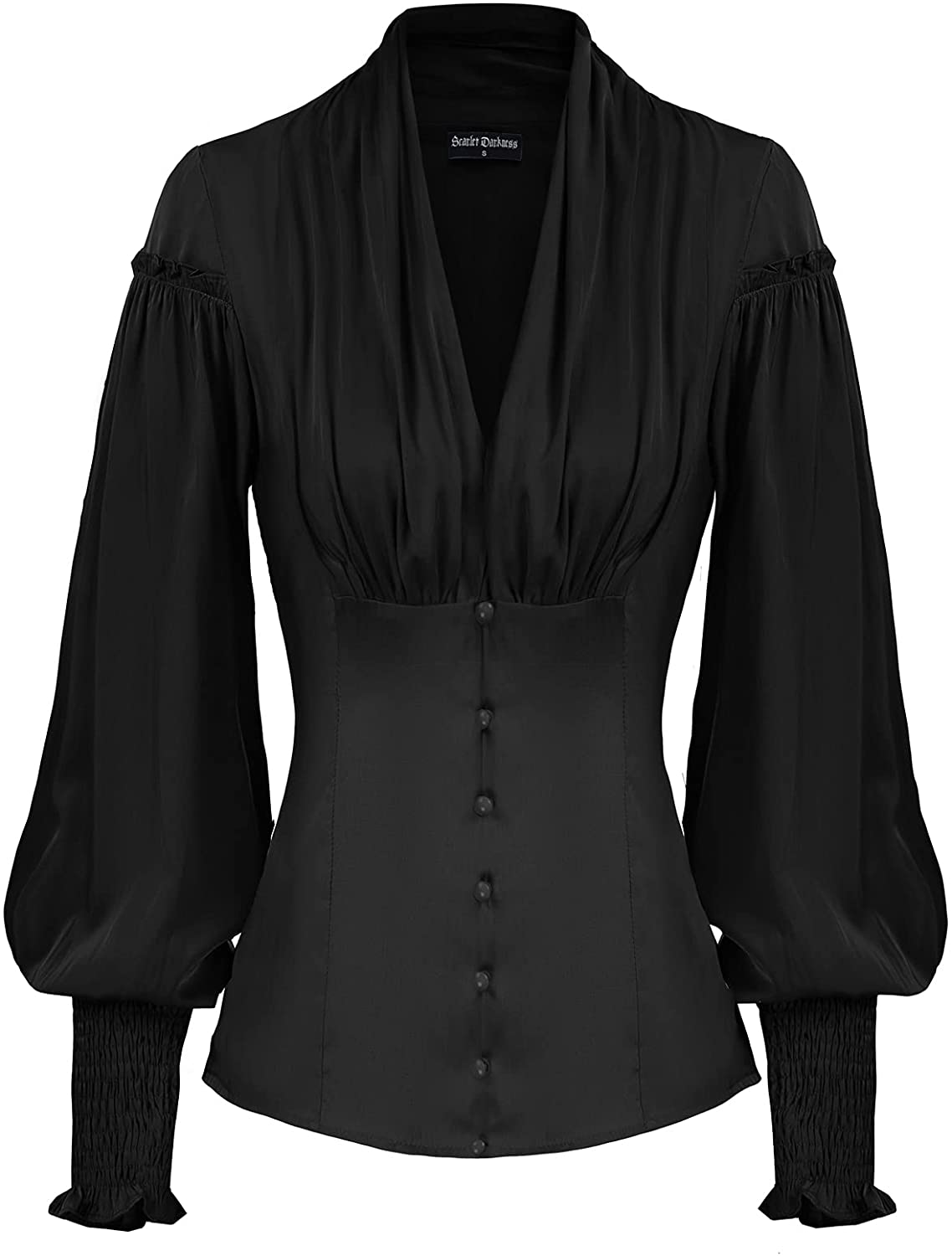 Scarlet Darkness Women Victorian Vintage Blouse Short Puff Sleeve Shirt with Bow Tie 