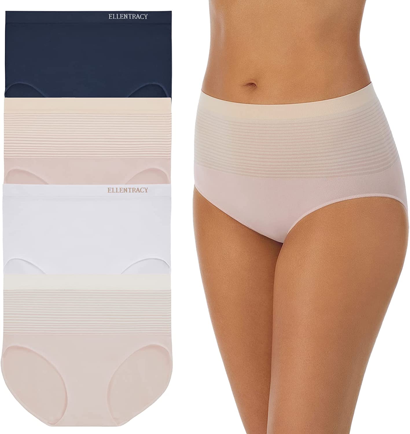 NIB ELLEN TRACY 4 Pack Essentials Womens Panties Seamless Briefs